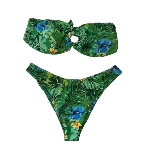Other - Women’s Two Piece Bright Green Floral Bikini, Size Large.